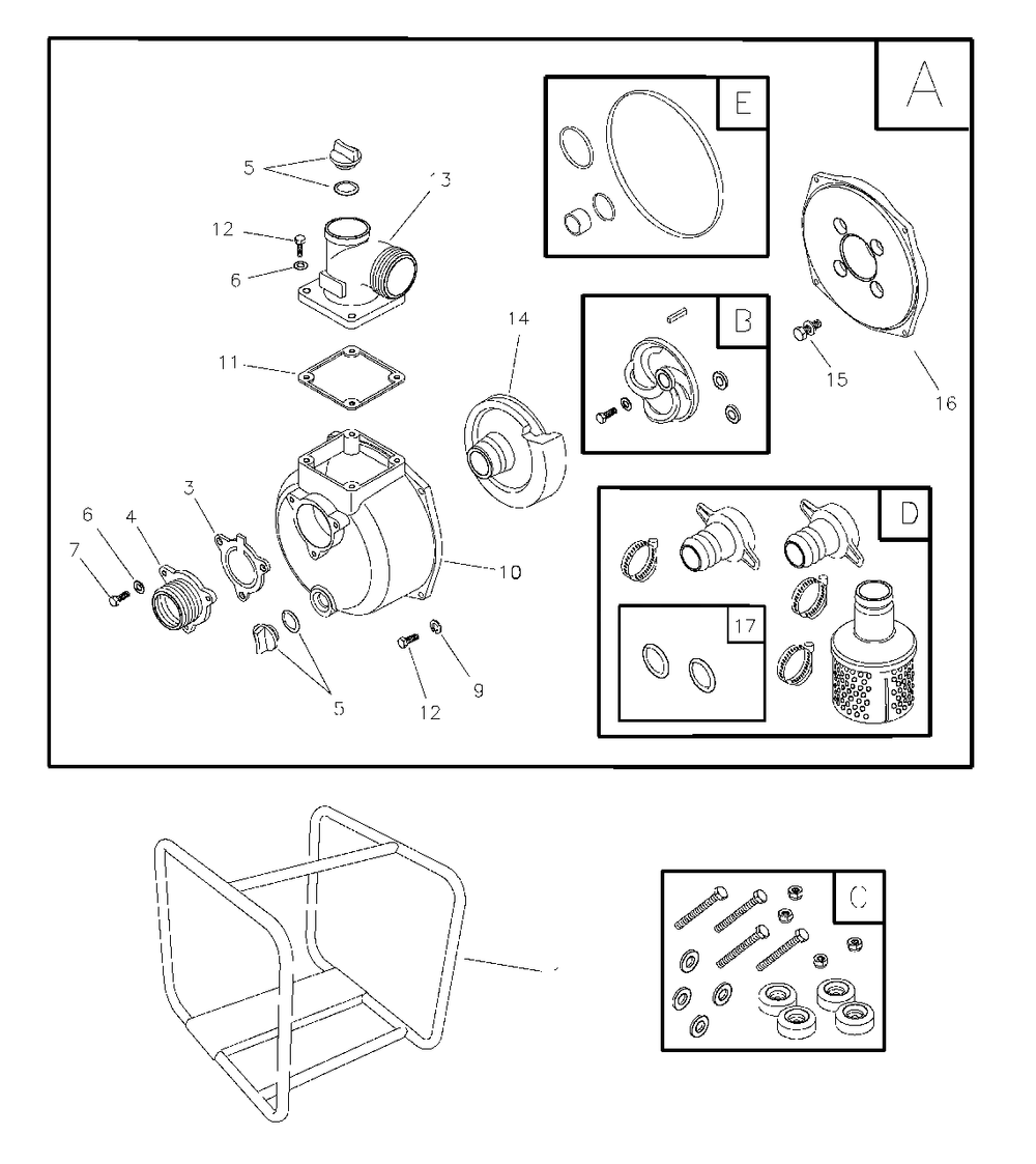 Main Unit Diagram and Parts List for WP2-60 073010-1 Briggs and Stratton Water Pump